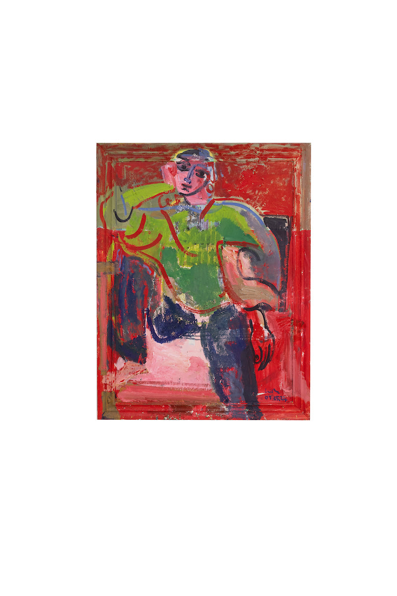 GIRL IN GREEN ON RED, by Luke Hannam