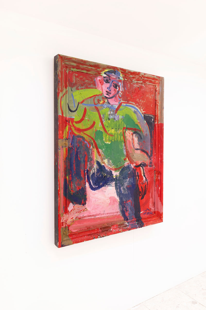 GIRL IN GREEN ON RED, by Luke Hannam