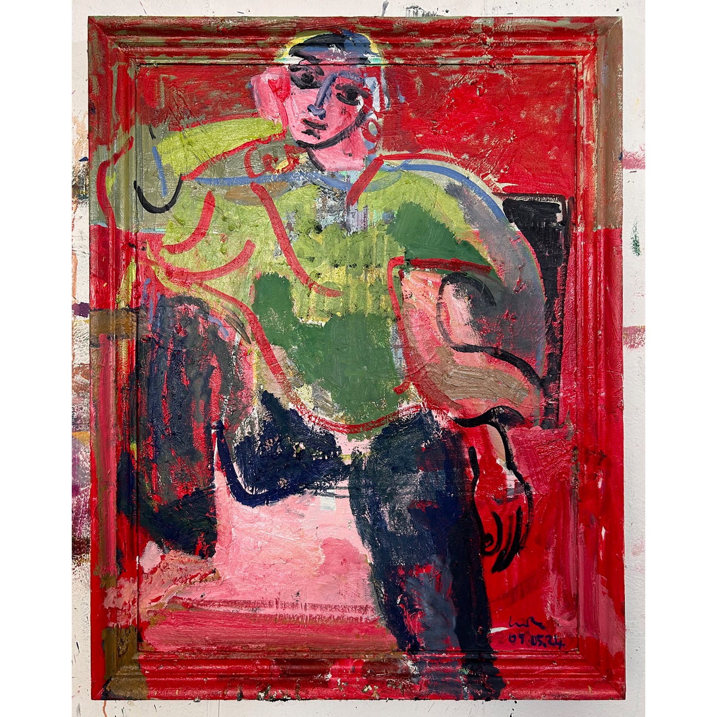 GIRL IN GREEN ON RED, by Luke Hannam