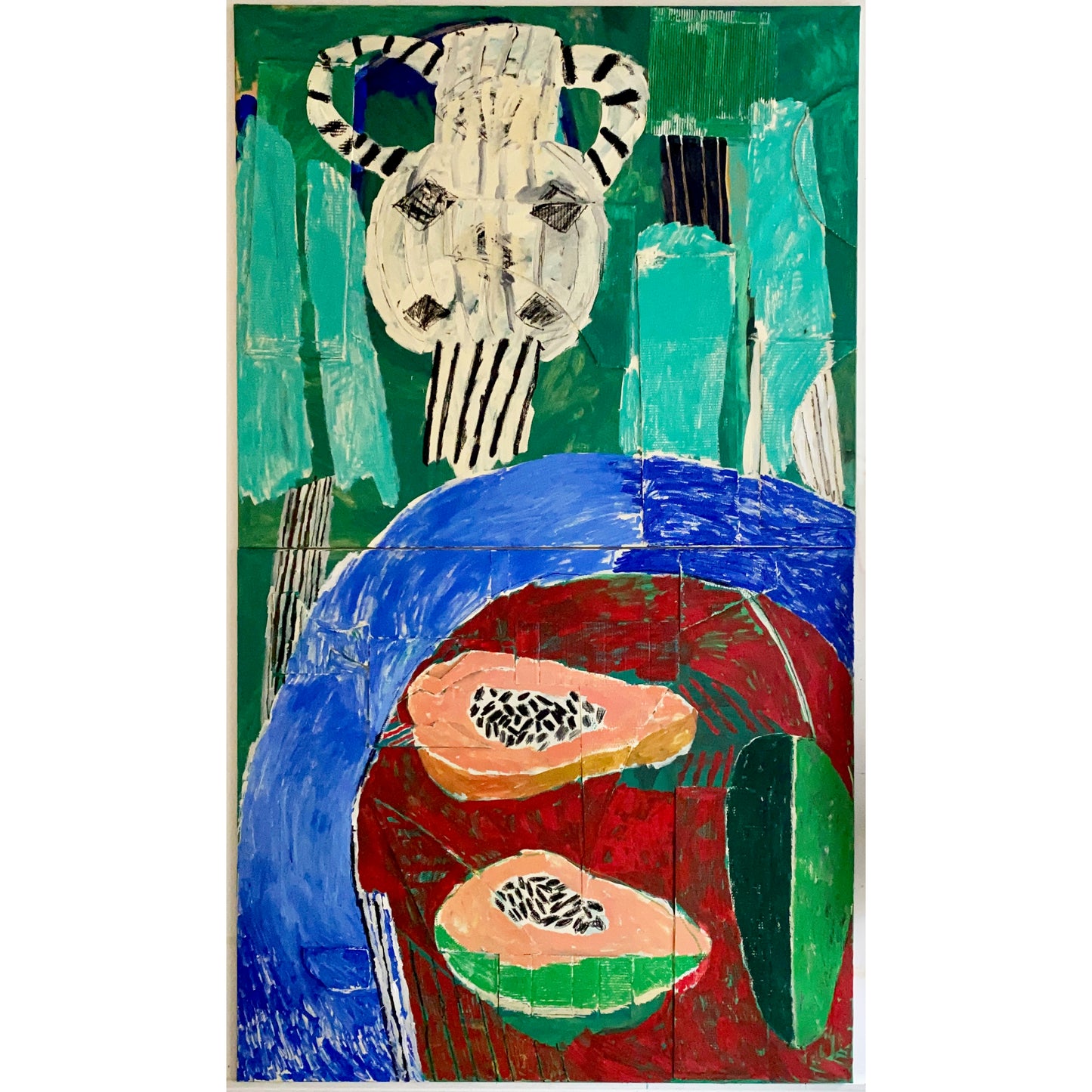 POT AND PAPAYAS IN BLUE AND GREEN, by Rosa Roberts