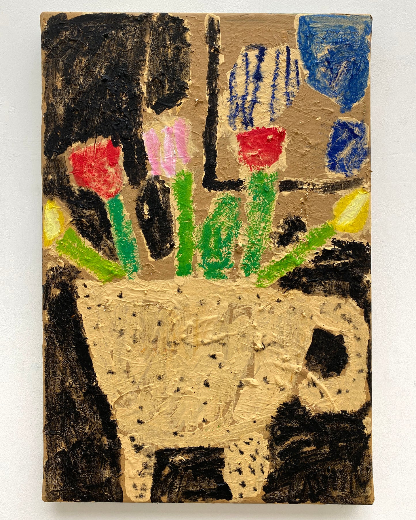 TULIPS WITH BLACK AND PAINTING, by Rosa Roberts