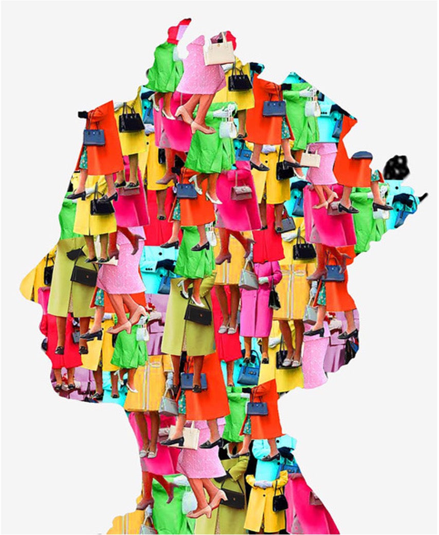 Queen Accessorizes Multi-colour Digital Collage Giclee Print by Nathalie Kingdon