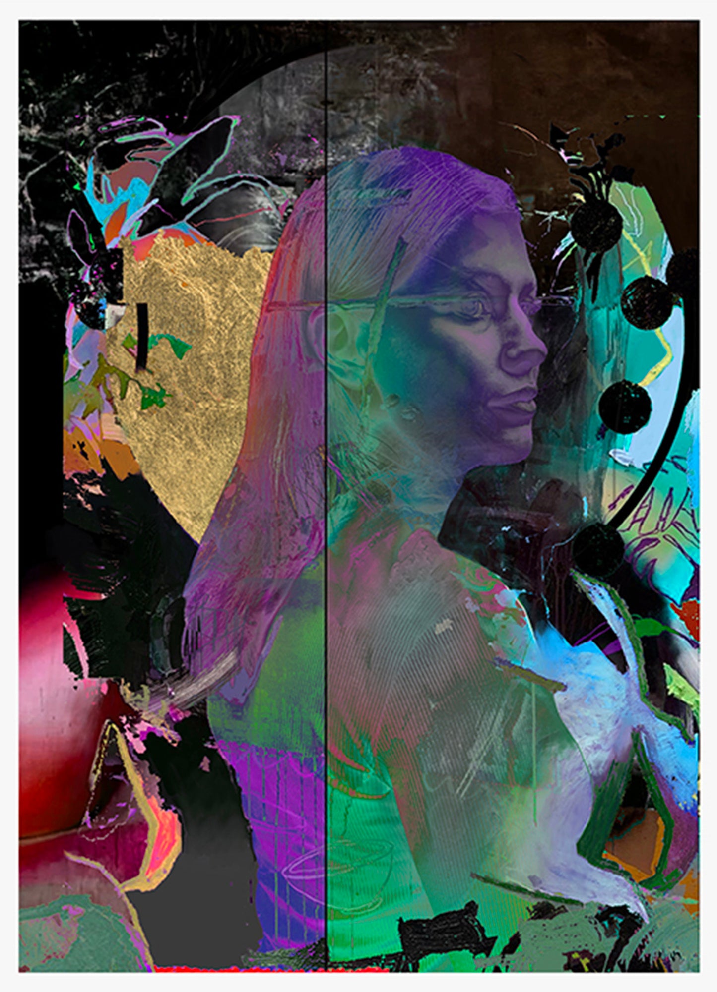 'Safe From Heartbreak' Giclee print on 300 gsm German etching paper heavily hand finished with oil bar, acrylic, spraypaint and gold leaf - Hand torn edges by Ben Slow