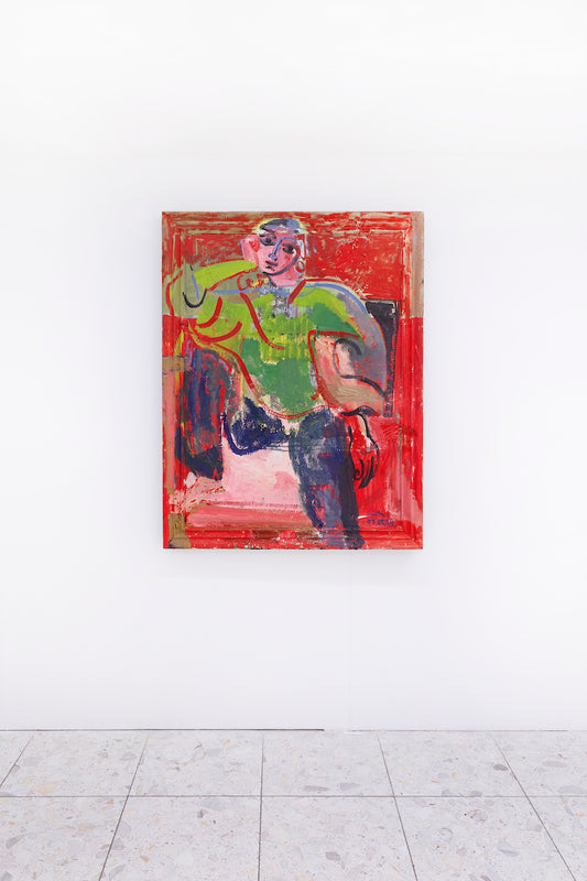 GIRL IN GREEN ON RED, by Luke Hannam