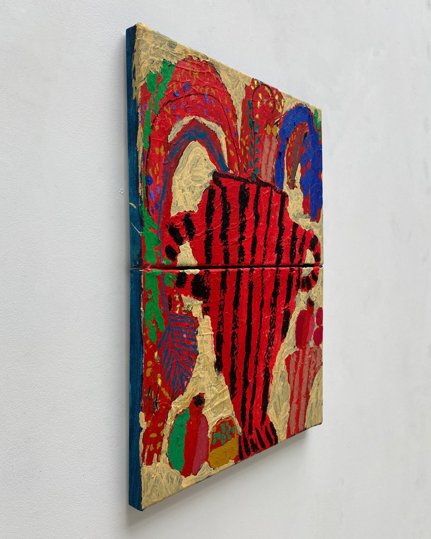 MIMOSA ON RED 1 SMALL - DIPTYCH, by Rosa Roberts