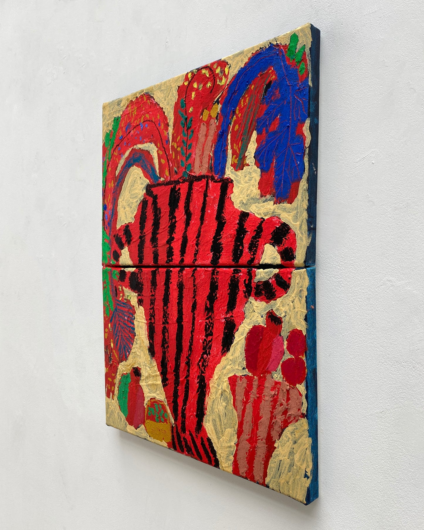 MIMOSA ON RED 1 SMALL - DIPTYCH, by Rosa Roberts