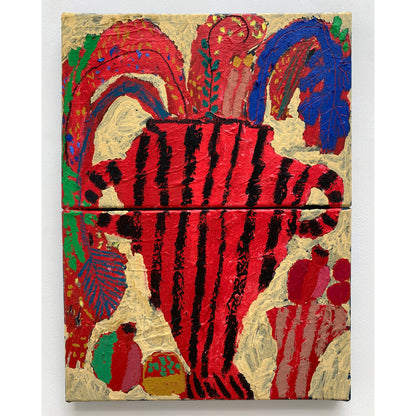 MIMOSA ON RED 1 SMALL - DIPTYCH, by Rosa Roberts