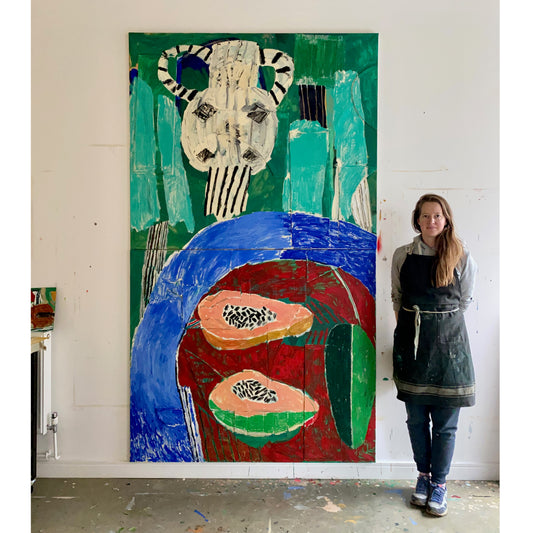 POT AND PAPAYAS IN BLUE AND GREEN, by Rosa Roberts