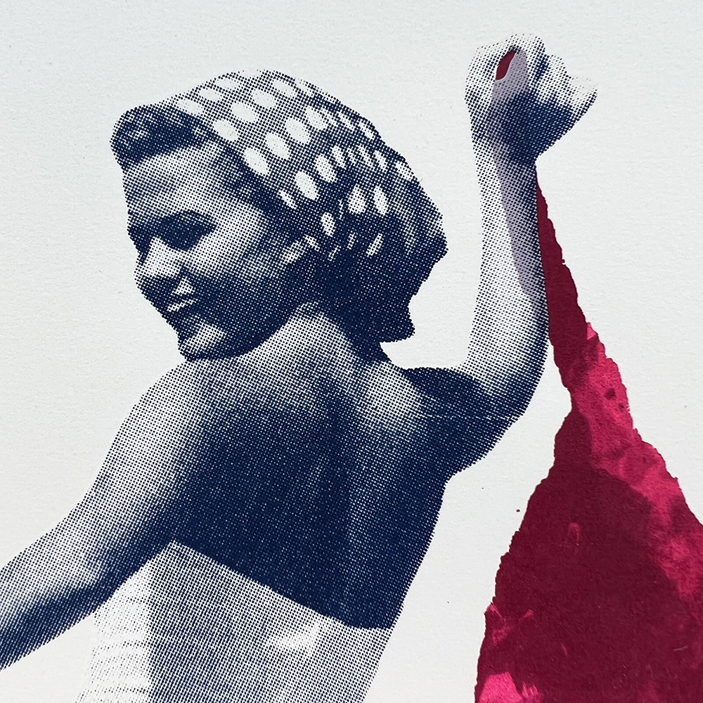 'Beach Girl' monoprint, screen print and hand finished swoosh Somerset Satin 410gsm paper The monoprint element makes each print unique by Amy Gardner