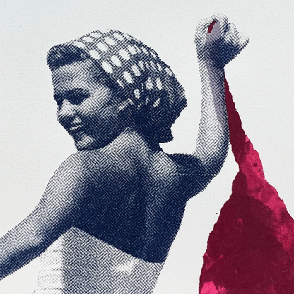 'Beach Girl' monoprint, screen print and hand finished swoosh Somerset Satin 410gsm paper The monoprint element makes each print unique by Amy Gardner