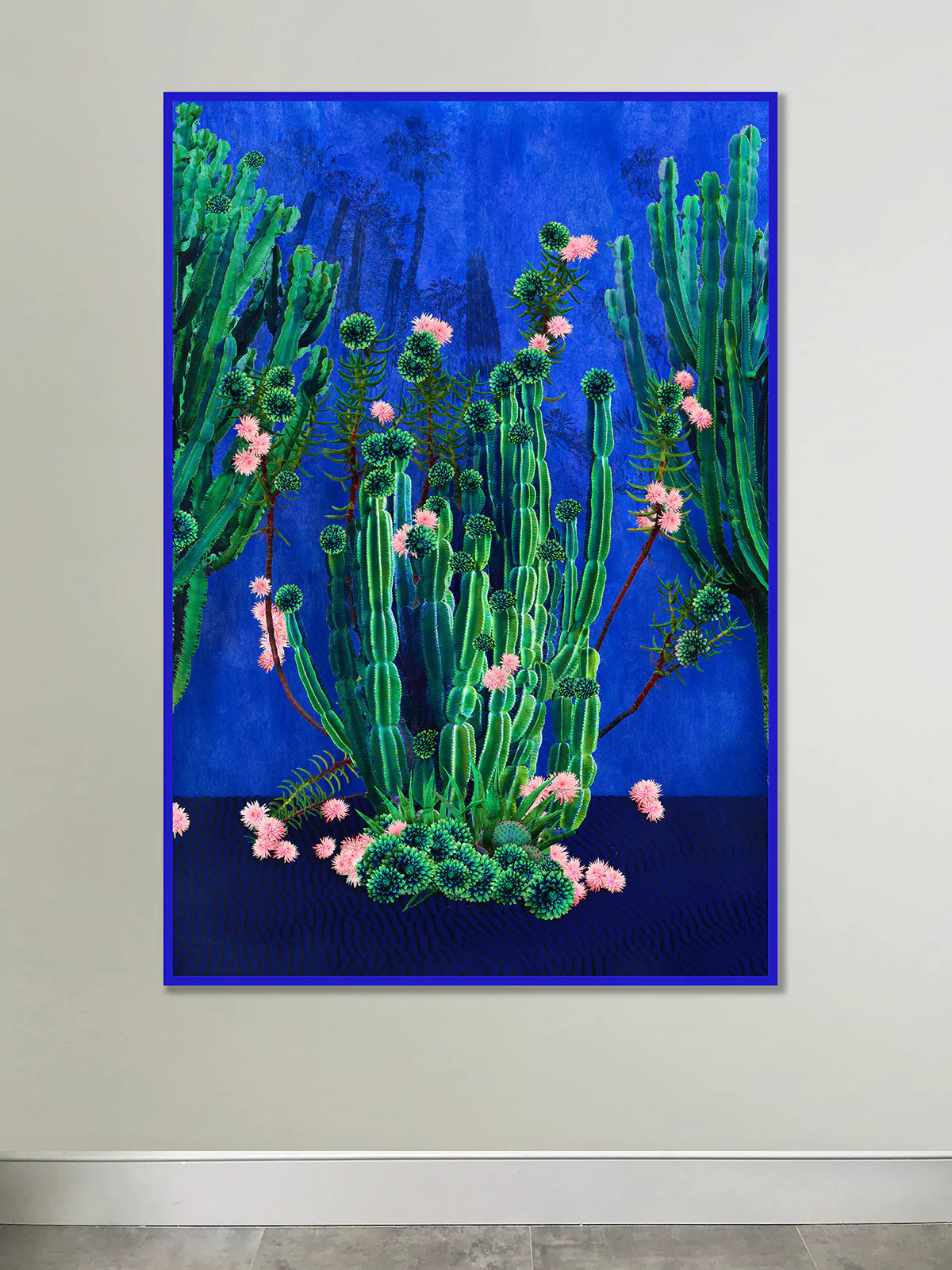 Cactus Majorelle by Nadia Attura. Fine Art Giclee Print in blue , green and pink using archival pigment ink.  