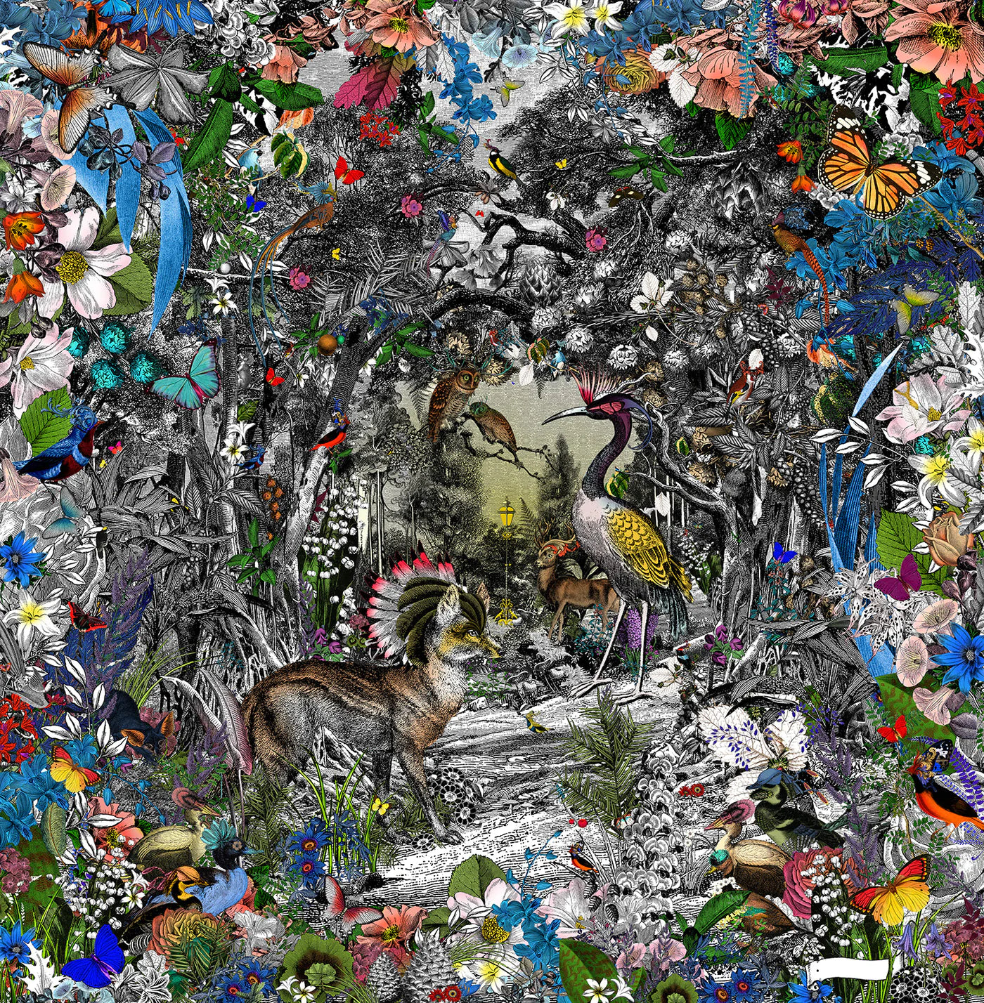 'The Menagerie at Penhaligon's Central' printed on Matt Smooth Fine Art Cotton 300 gsm, using giclée inks by Kristjana S Williams. Digital Collage Print.