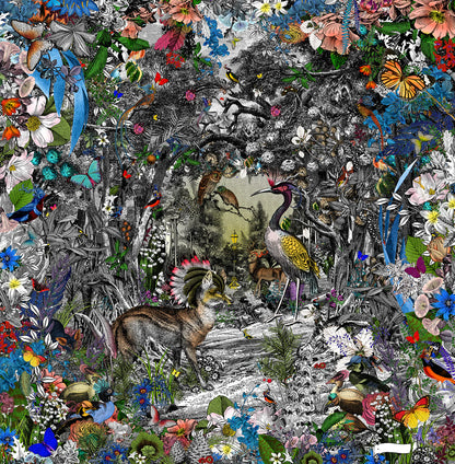 'The Menagerie at Penhaligon's Central' printed on Matt Smooth Fine Art Cotton 300 gsm, using giclée inks by Kristjana S Williams. Digital Collage Print.