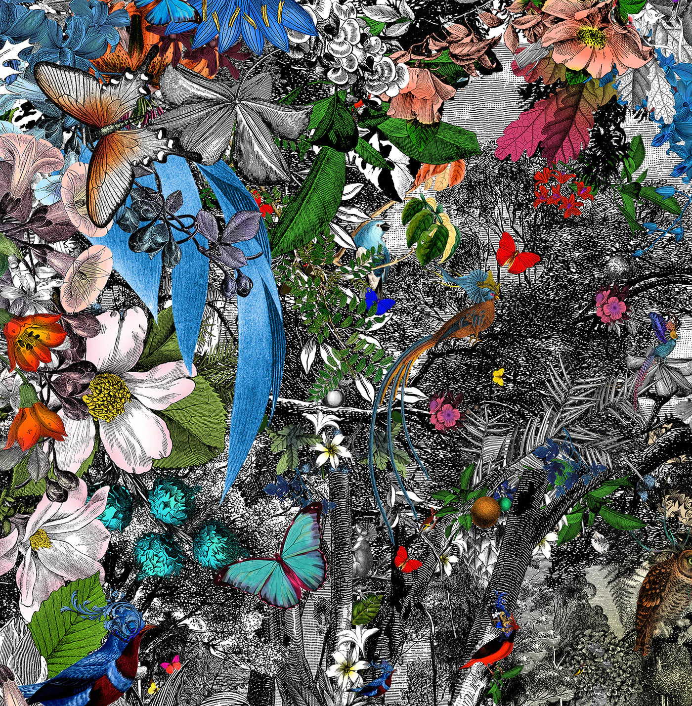 'The Menagerie at Penhaligon's Central' printed on Matt Smooth Fine Art Cotton 300 gsm, using giclée inks by Kristjana S Williams. Collage Details.